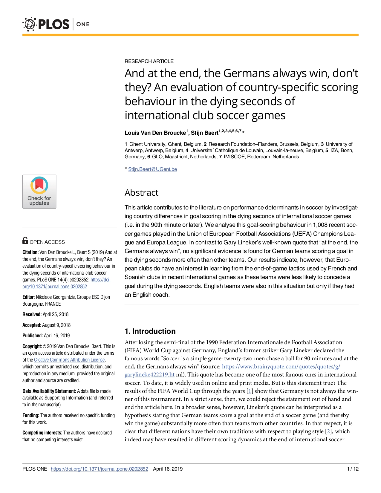 Publicatie in Plos One door Stijn Baert.